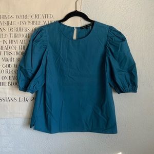 Blue Puff Sleeves Blouse